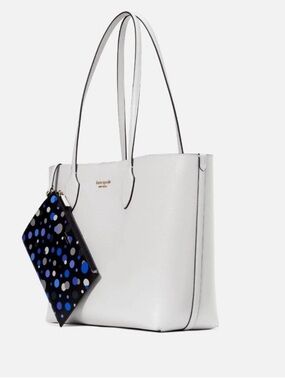 Kate Spade White Leather Tote with Blue Polka Dot Whistler